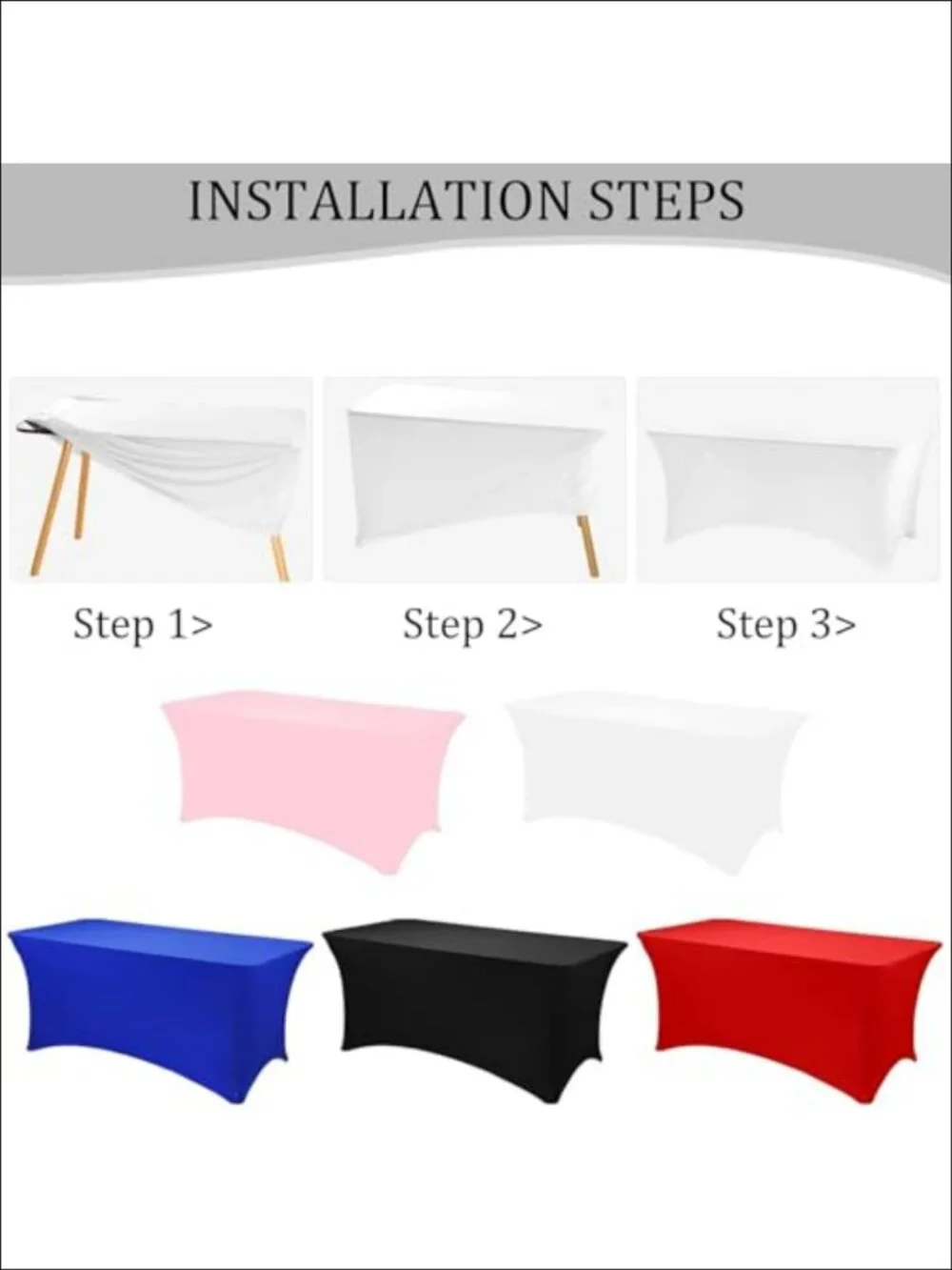 3 Pack Stretch Table Covers 6FT Spandex Polyester Fitted Washable Wrinkle